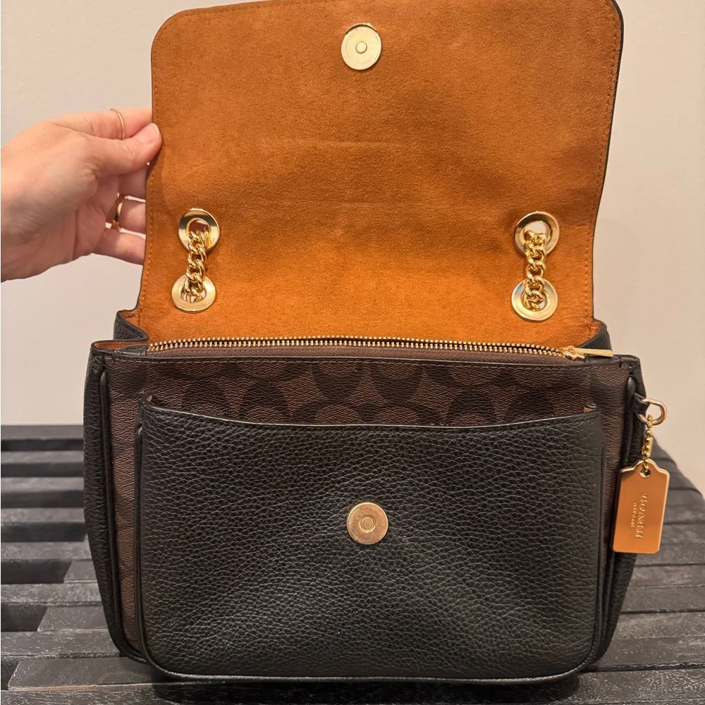 Coach Elodie - Black and Brown Pebble Leather Crossbody Bag - Picture 6 of 15